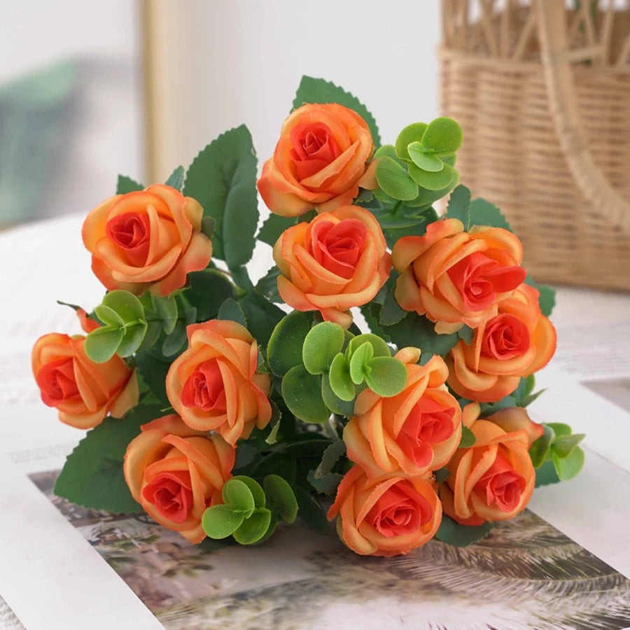 Artificial Flower Vase Bouquet — Eucalyptus, Roses & Silk Blooms