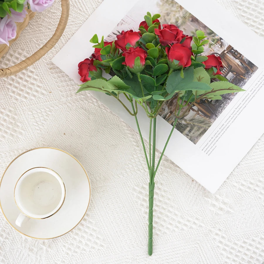 Artificial Flower Vase Bouquet — Eucalyptus, Roses & Silk Blooms