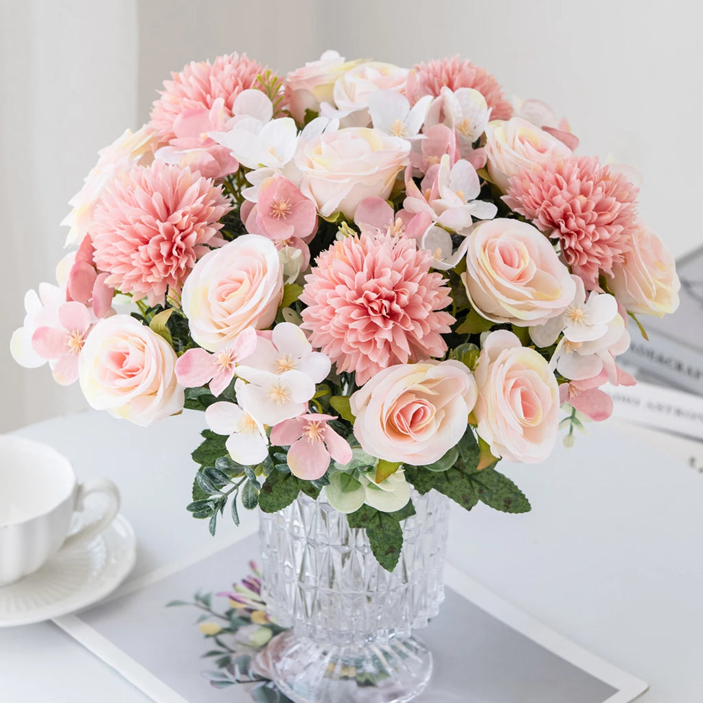 Artificial Silk Rose & Peony Bouquet with Hydrangeas