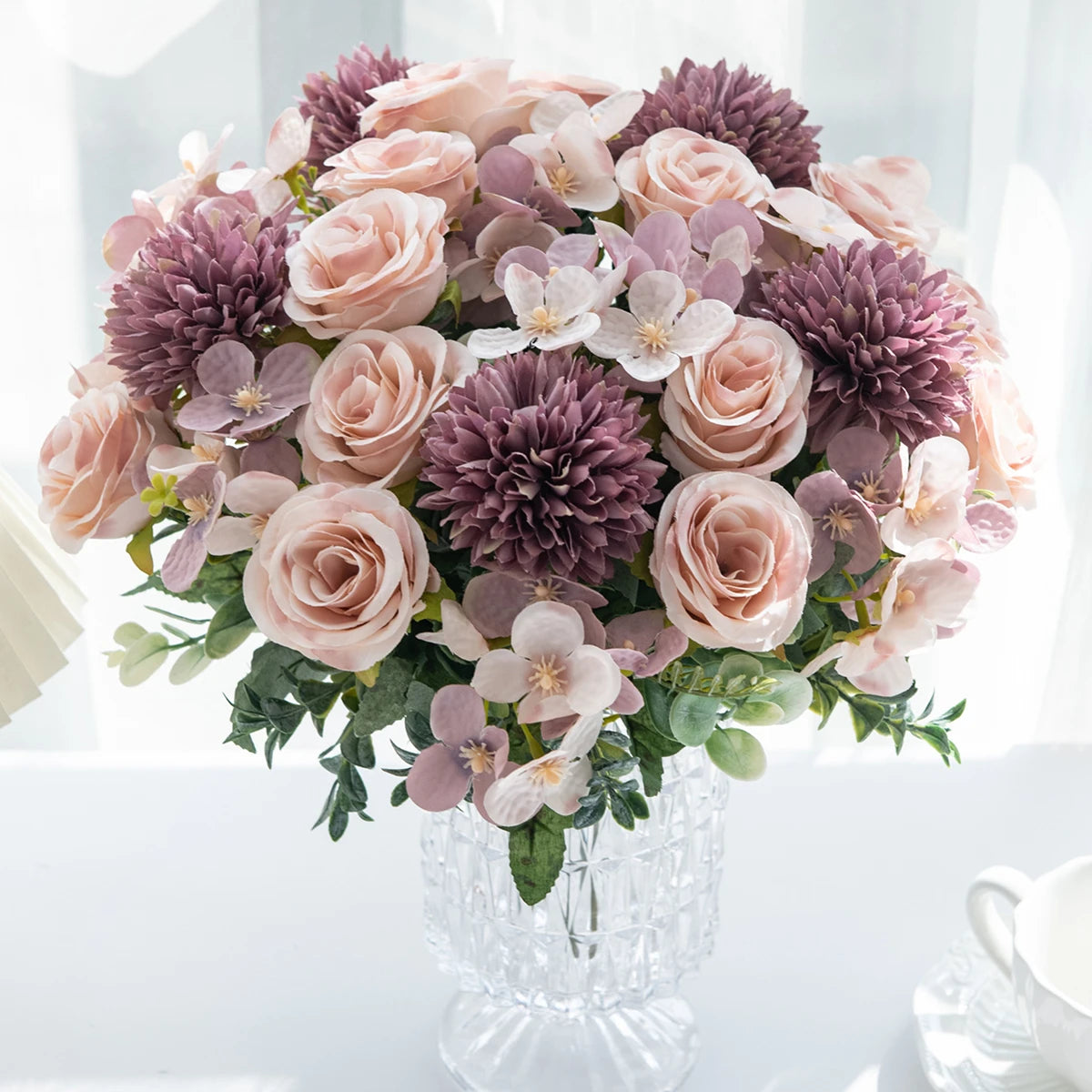 Artificial Silk Rose & Peony Bouquet with Hydrangeas