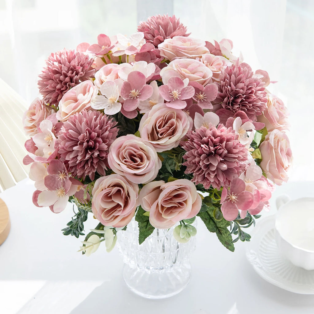 Artificial Silk Rose & Peony Bouquet with Hydrangeas