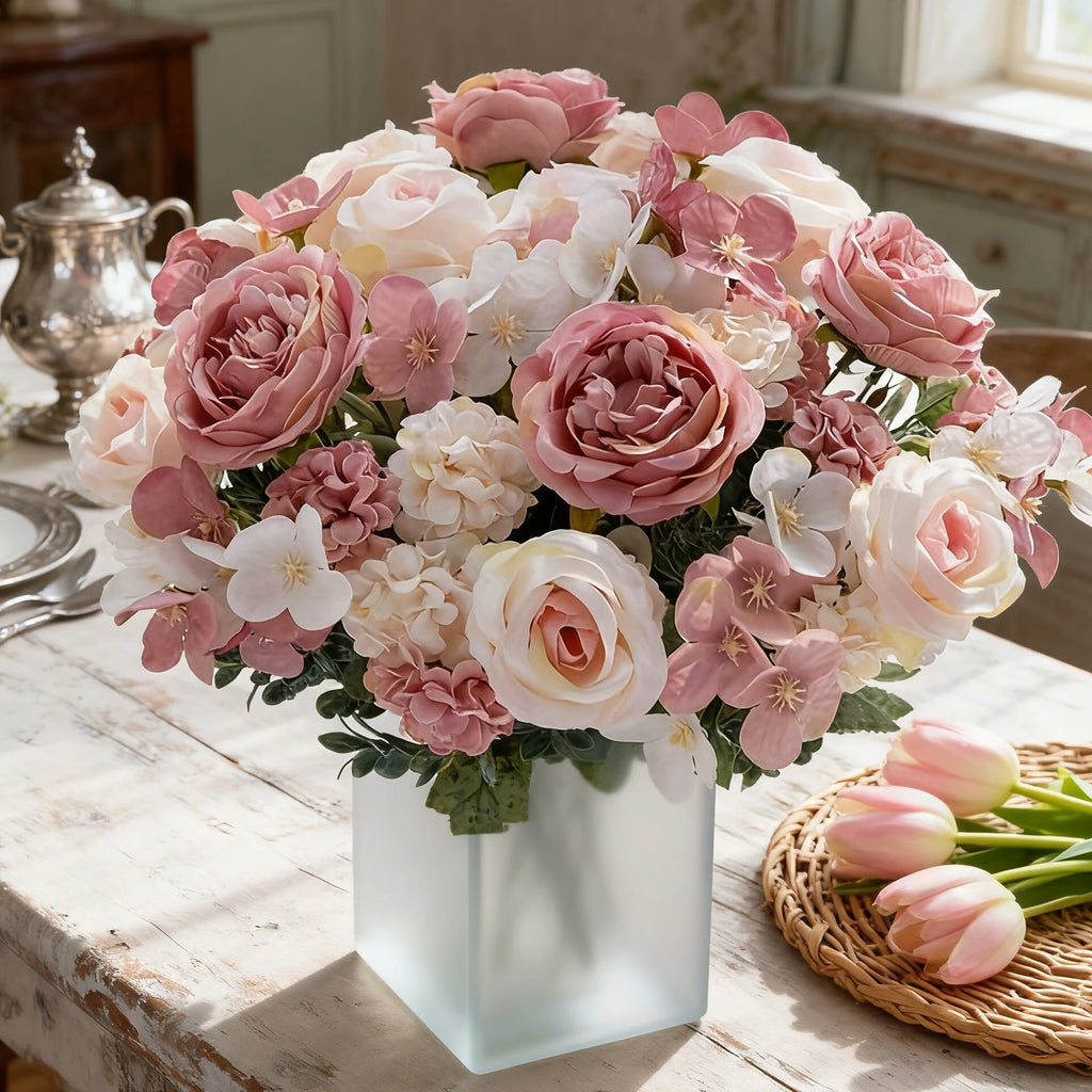 Artificial Silk Flower Bouquet — Roses, Peonies & Hydrangeas
