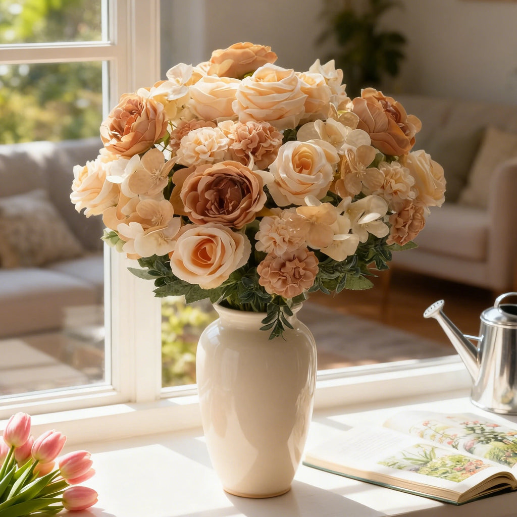 Artificial Silk Flower Bouquet — Roses, Peonies & Hydrangeas