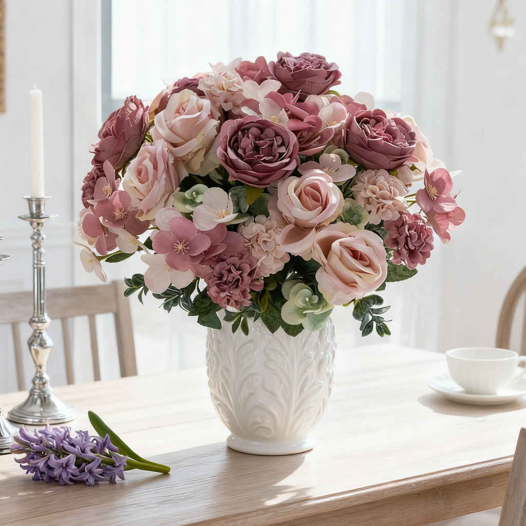 Artificial Silk Flower Bouquet — Roses, Peonies & Hydrangeas