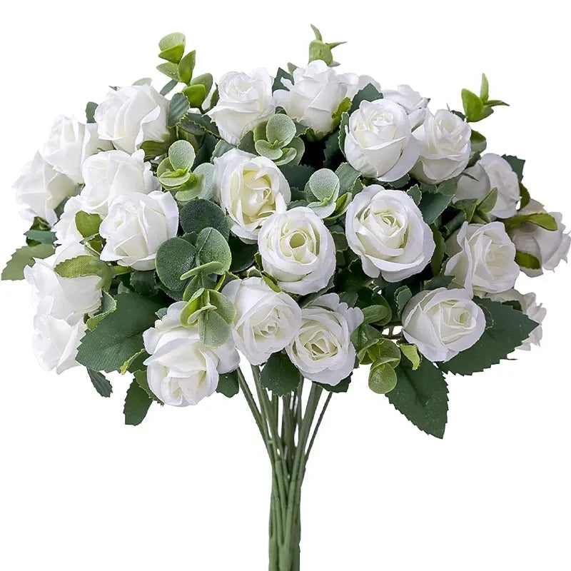 Artificial Flower Vase Bouquet — Eucalyptus, Roses & Silk Blooms