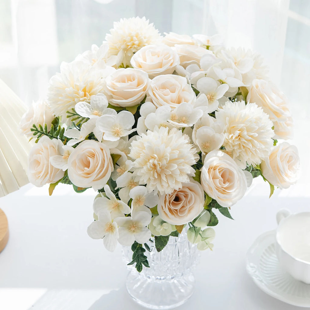 Artificial Silk Rose & Peony Bouquet with Hydrangeas